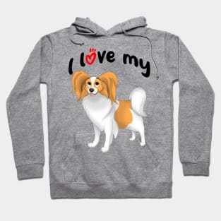 I Love My White & Red Papillon Dog Hoodie